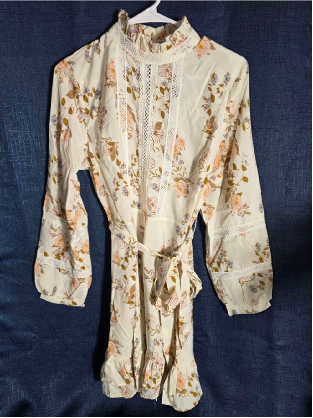 Women's EillyBazar Beige Floral Long Sleeve Dress XL Cottagecore girlhoodcore